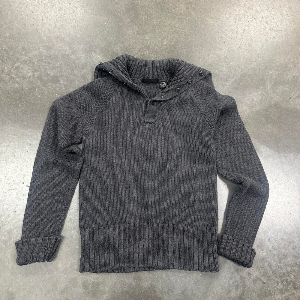 *SOLD* Ralph Lauren grey knit ribbed quarter button turtle neck sweater Size Md